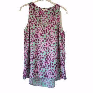 Pleione Tank Lip Print Mint Green and Hot Pink Hi Low Nordstrom Size XS